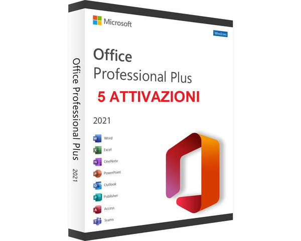 OFFICE 2021 PRO PLUS LICENZA PER 5 POSTAZIONI ATTIVAZIONE ONLINE 32/64 BIT KEY ESD