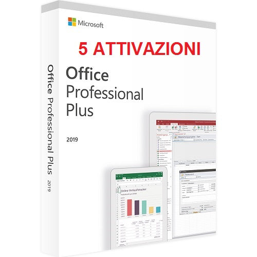 OFFICE 2019 PRO PLUS LICENZA PER 5 POSTAZIONI ATTIVAZIONE ONLINE 32/64 BIT KEY ESD